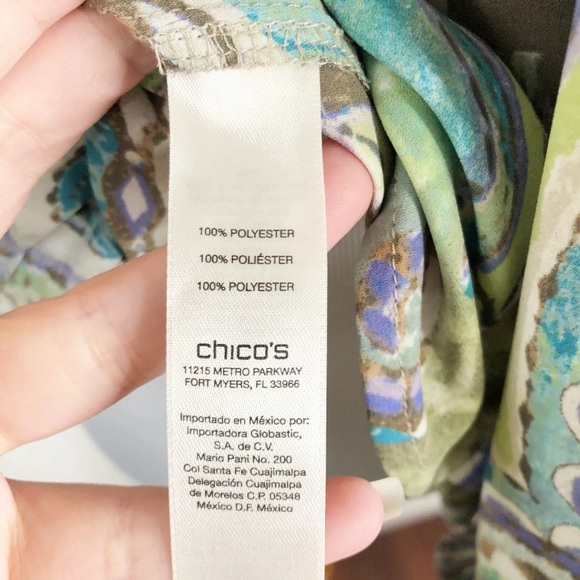 CHICOS Paisley Tie Front Top Sz. 1 (M) Purple Green Brown - Picture 11 of 13
